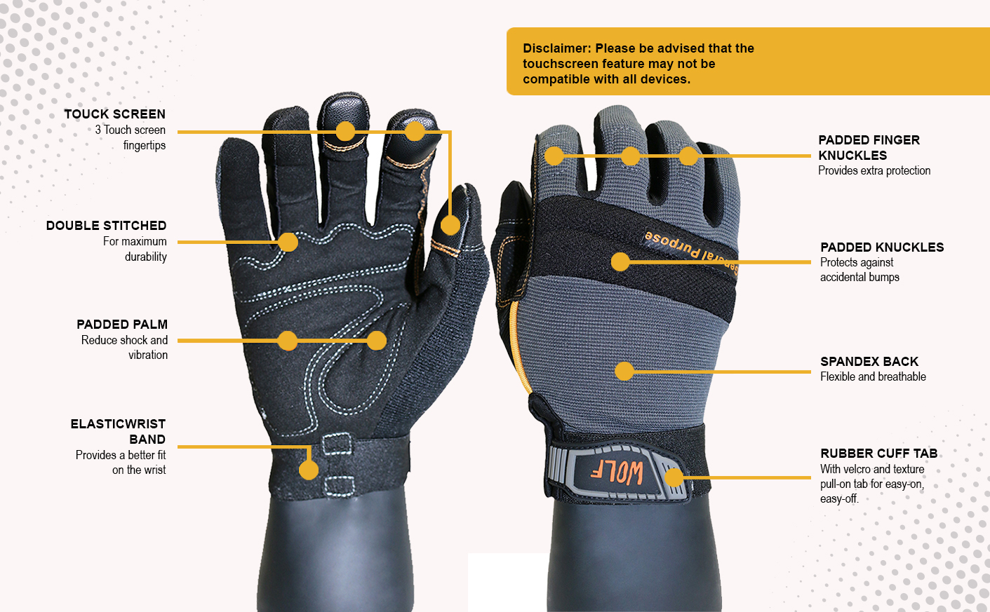 WOLF Mechanic All-purpose Stretchable Flex Grip Work Glove 