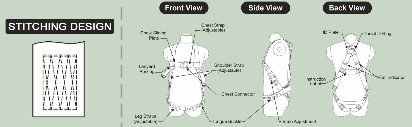 AFP Universal Full-Body Safety Harness with Dorsal D-Ring and Tongue Buckle Legs High-Visibility Green (OSHA/ANSI Compliant) Quick One Safety