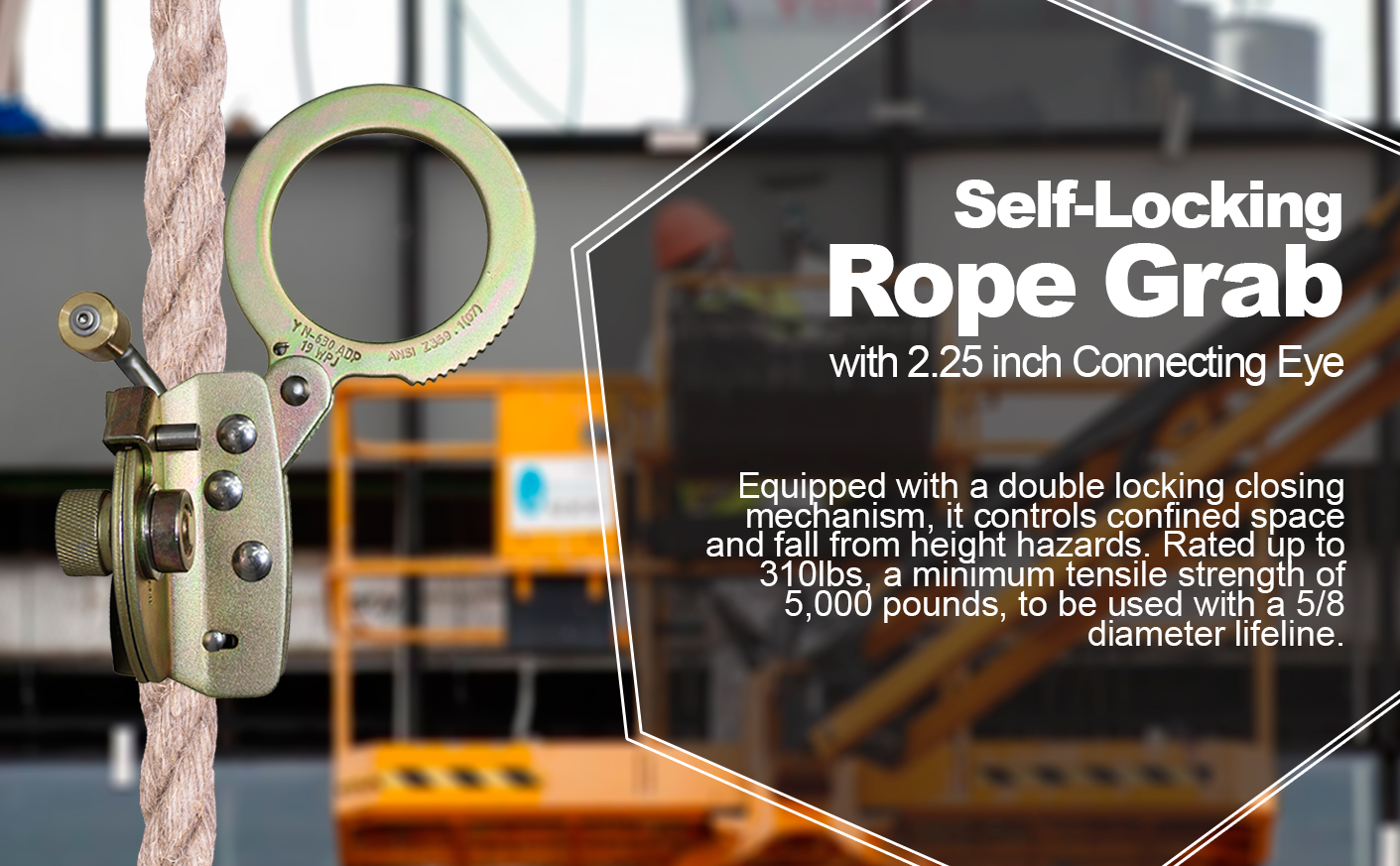 AFP Self-Locking Rope Grab with 2.25 inch Connecting Eye, used with 5/8’’ Lifeline Rope, For Construction, Climbing, Fall-Protection, 310 lb. Capacity (OSHA/ANSI Compliant) Quick One Safety