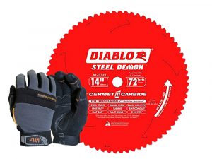 Diablo D1472CF 14 in. x 72 Tooth Cermet Metal and Stainless-Steel Cutting Saw Blade + WOLF Mechanic Stretchable Flex Grip Work Glove Quick One Safety