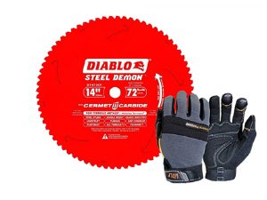 Diablo D1472CF 14 in. x 72 Tooth Cermet Metal and Stainless-Steel Cutting Saw Blade + WOLF Mechanic Stretchable Flex Grip Work Glove Quick One Safety