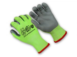 WOLF Hi-Viz Lime A3 Cut Resistant Breathable Nitrile Foam Grip Palm Seamless Glove Quick One Safety