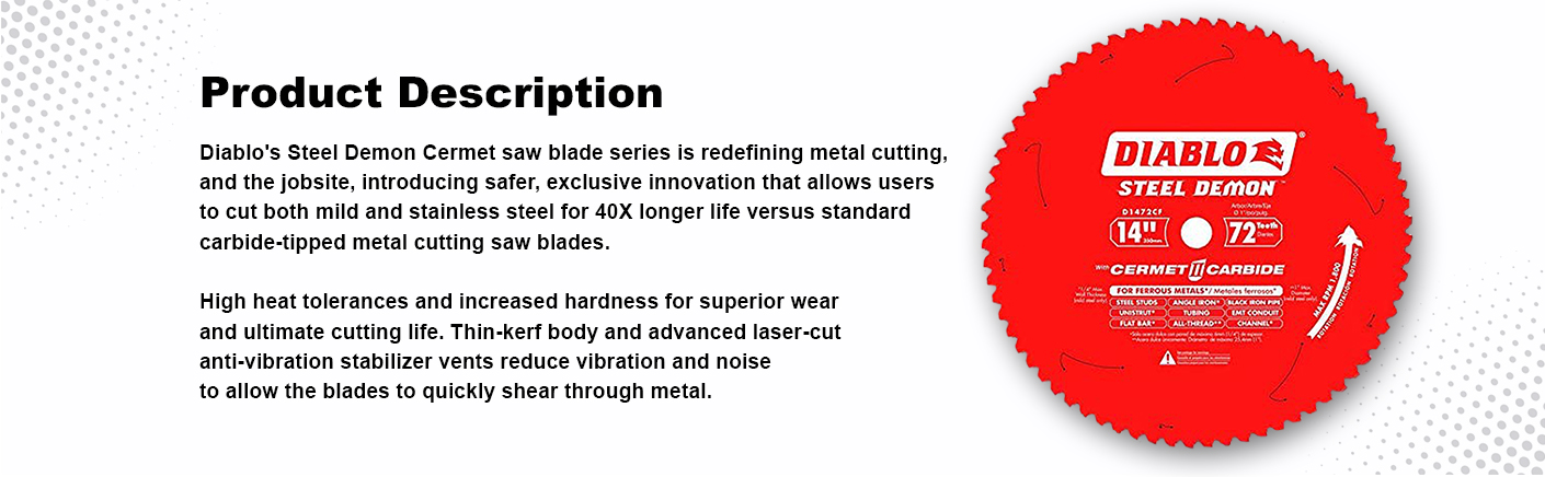 thumbnail image 2 of Diablo 14-Inch 72-Tooth Cermet Circular Saw Blade – D1472CF For Metal & Stainless Steel 2 of 5