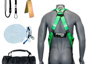 AFP 50FT Fall Protection Roofer Kit Braided Vertical Lifeline w/Rope Grab, 1 D-Ring Safety Harness, Hinged Anchor, Ballistic Nylon Tool Bag, Tool Lanyard Quick One Safety