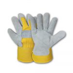 WOLF Yellow Canvas Genuine Cowhide Heavy-duty Shoulder Leather Palm Work Gloves with Wing Thumb/Index Finger and Safety Cuff