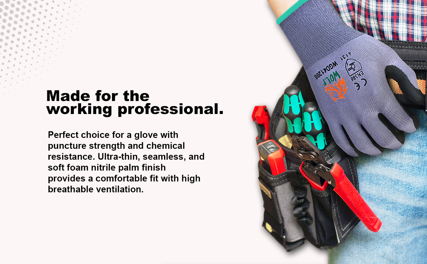 WOLF Cut Resistant Breathable Nitrile Foam Palm Glove with Tacky Dot Grip, Coated Quick One Safety