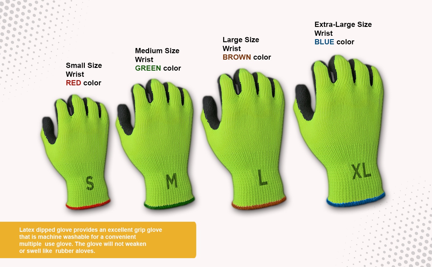 WOLF Hi-Viz Green Heavy-Duty Textured Rubber Latex Grip Knit Glove Quick One Safety