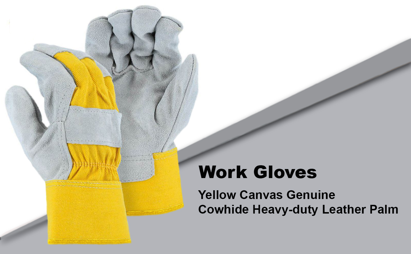 WOLF Yellow Canvas Genuine Cowhide Heavy-duty Shoulder Leather Palm Work Gloves with Wing Thumb/Index Finger and Safety Cuff Quick One Safety