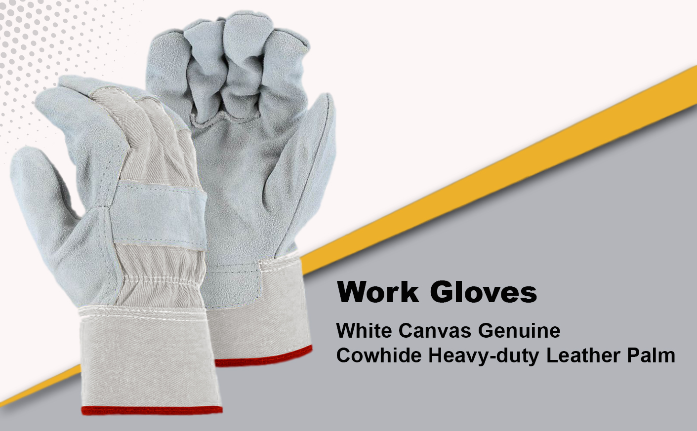 WOLF White Canvas Genuine Grade A Cowhide Heavy-duty Shoulder Leather Palm Work Gloves with Wing Thumb/Index Finger and Safety Cuff Quick One Safety