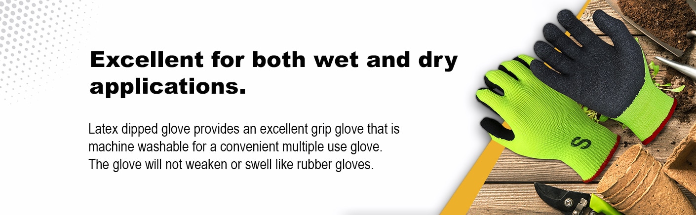 WOLF Hi-Viz Green Heavy-Duty Textured Rubber Latex Grip Knit Glove Quick One Safety
