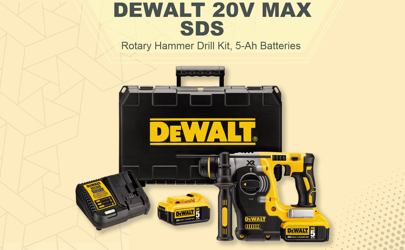 DEWALT 20V MAX SDS Rotary Hammer Drill Kit, 5-Ah Batteries (DCH273P2)