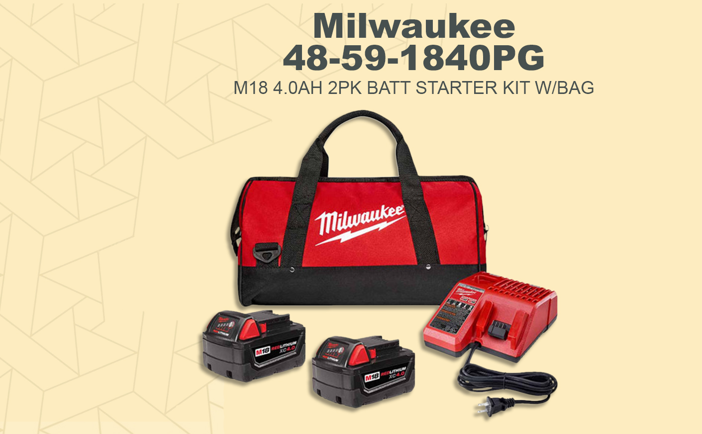 Milwaukee 48-59-1840PG M18 4.0AH 2PK BATT STARTER KIT W/BAG