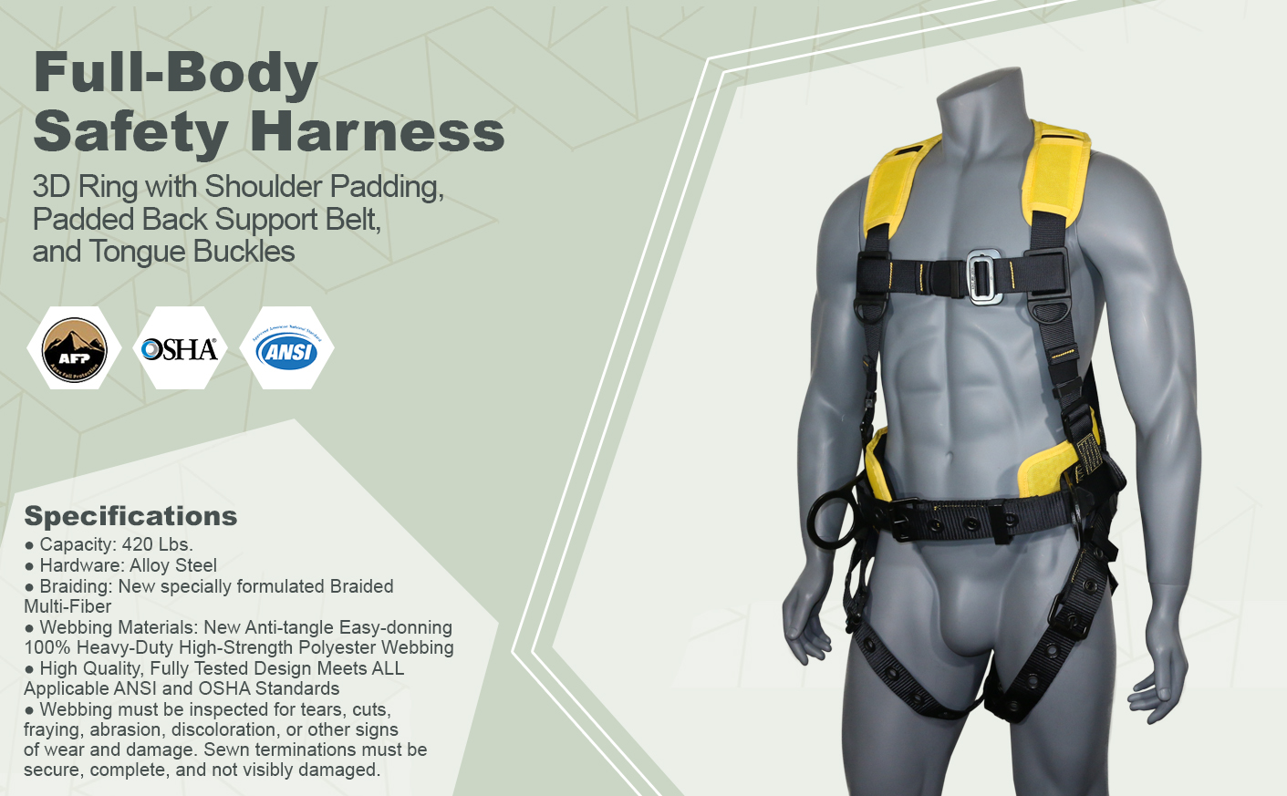 AFP Yellow Demon Fall Protection Ergonomic Comfort Safety Harness, Soft Pressure-Relieving